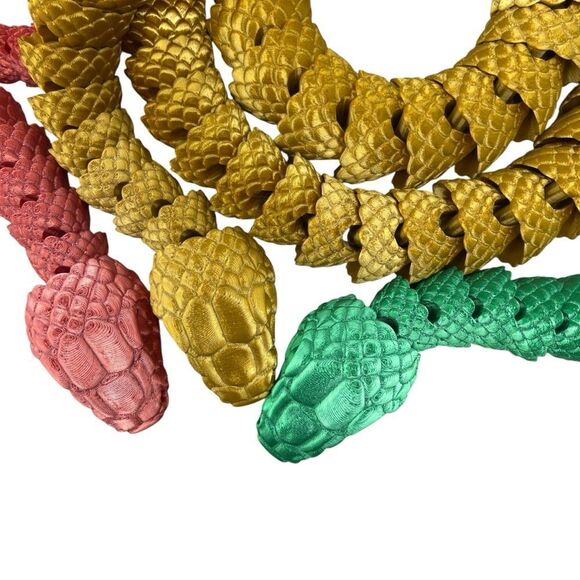 Year of the Snake Articulating 3DPrint 5' Long (Set 3) Red Green Gold Décor Gift - Picture 6 of 7